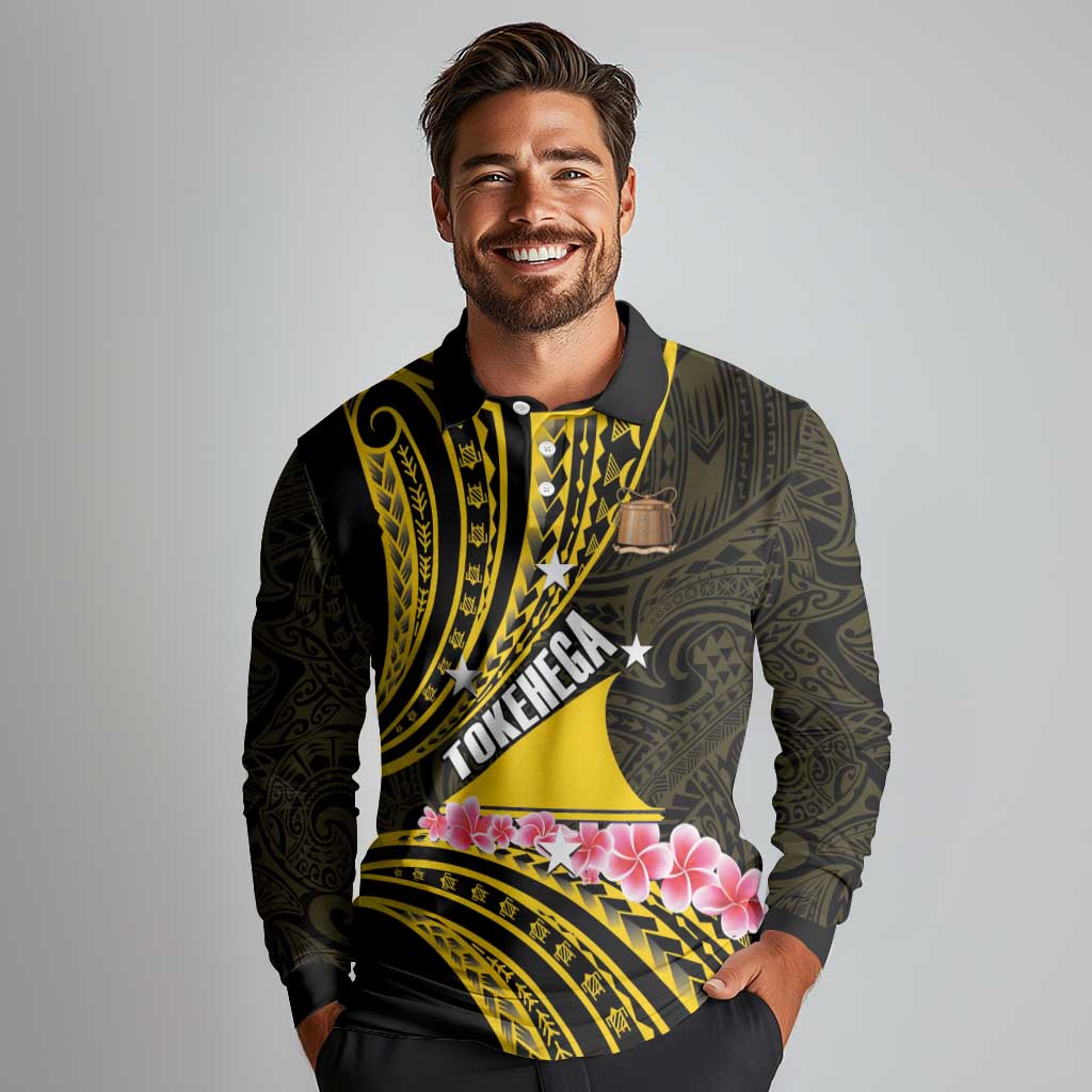 Personalised Tokelau Tokehega Day Long Sleeve Polo Shirt Tokelauan Tatau Black Color LT14 - Polynesian Pride