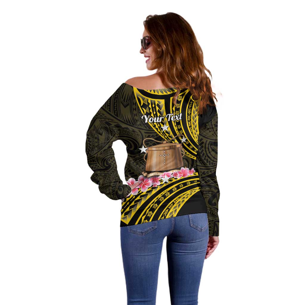 Personalised Tokelau Tokehega Day Off Shoulder Sweater Tokelauan Tatau Black Color - Polynesian Pride