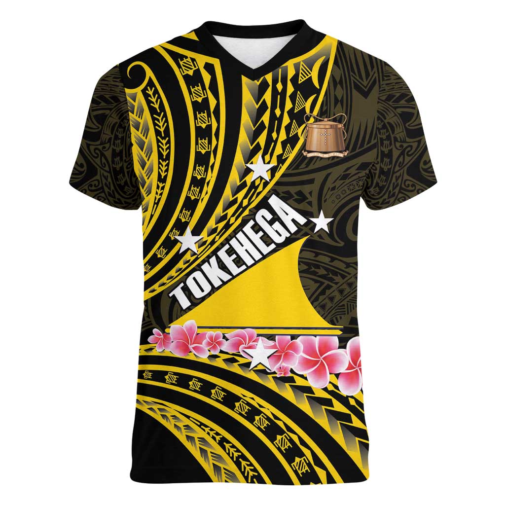 Personalised Tokelau Tokehega Day Women V-Neck T-Shirt Tokelauan Tatau Black Color LT14 Female Black - Polynesian Pride