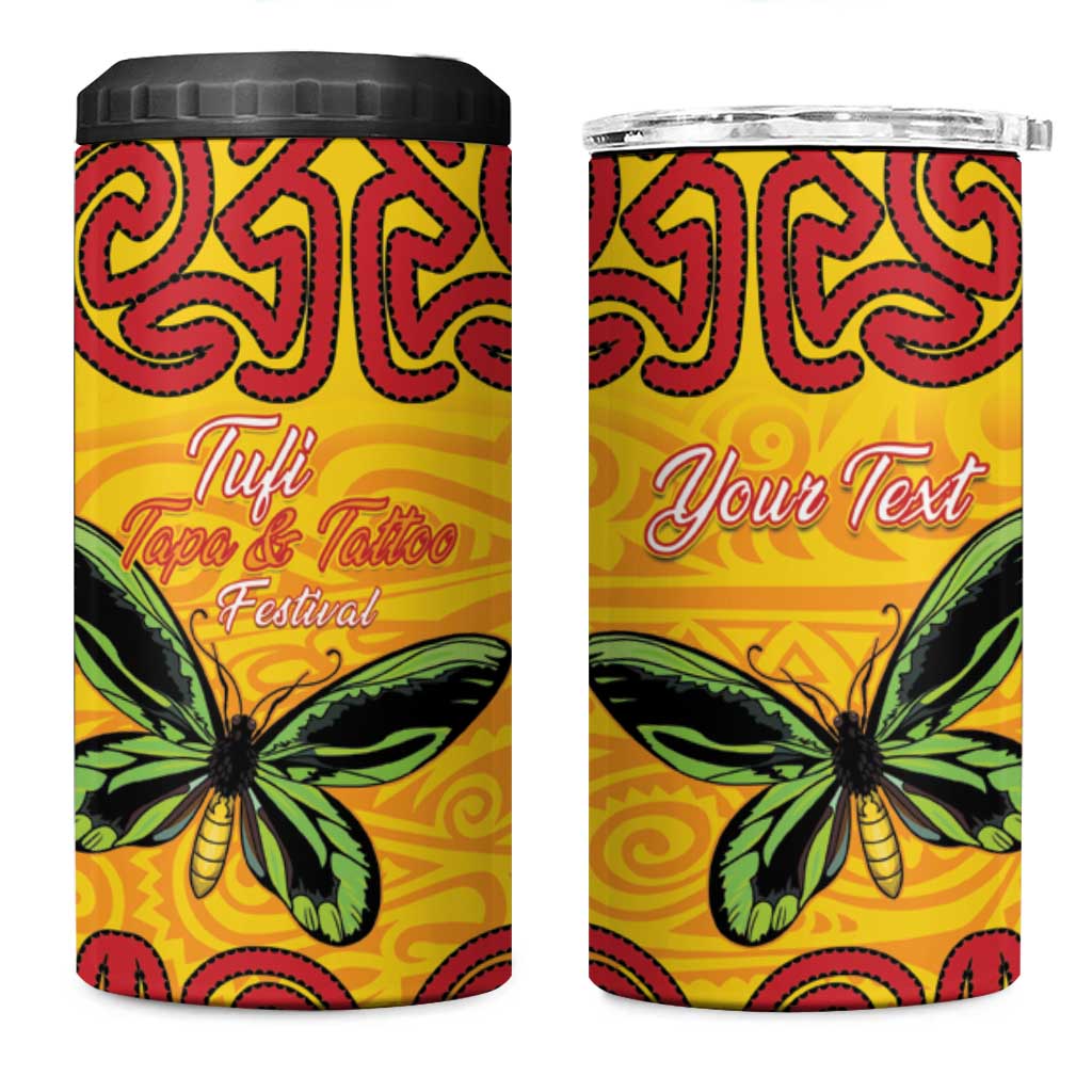 Personalised Tufi Tapa and Tattoo Festival 4 in 1 Can Cooler Tumbler PNG Oro Butterfly Tapa Pattern LT14 One Size: 16 oz Yellow - Polynesian Pride