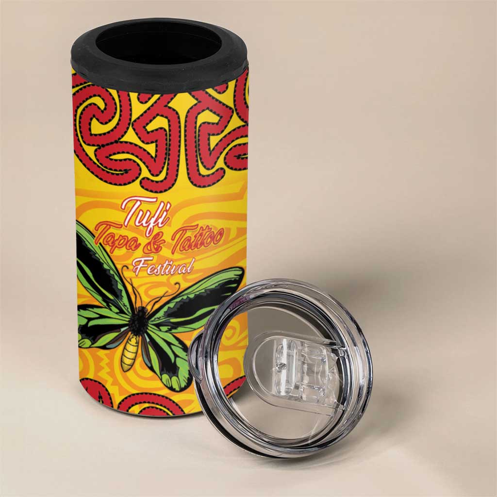 Personalised Tufi Tapa and Tattoo Festival 4 in 1 Can Cooler Tumbler PNG Oro Butterfly Tapa Pattern LT14 - Polynesian Pride