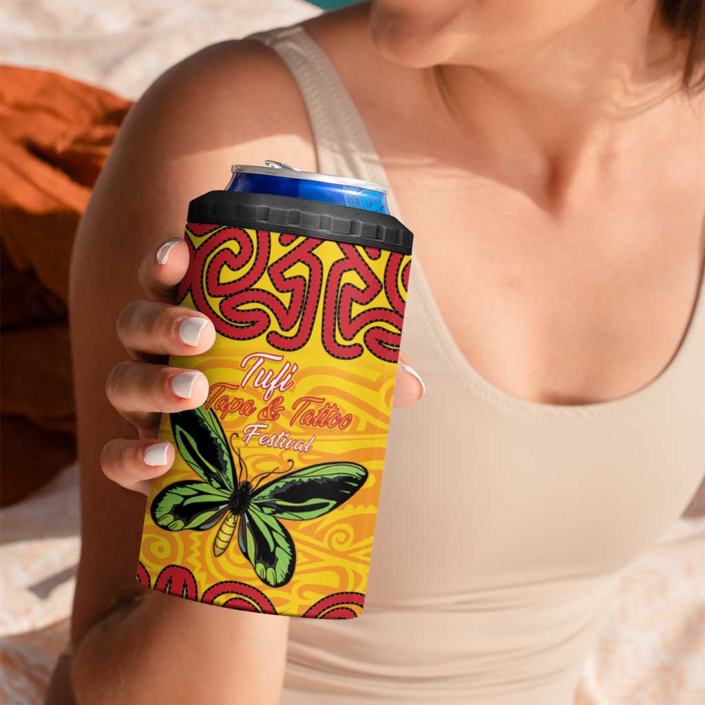 Personalised Tufi Tapa and Tattoo Festival 4 in 1 Can Cooler Tumbler PNG Oro Butterfly Tapa Pattern LT14 - Polynesian Pride