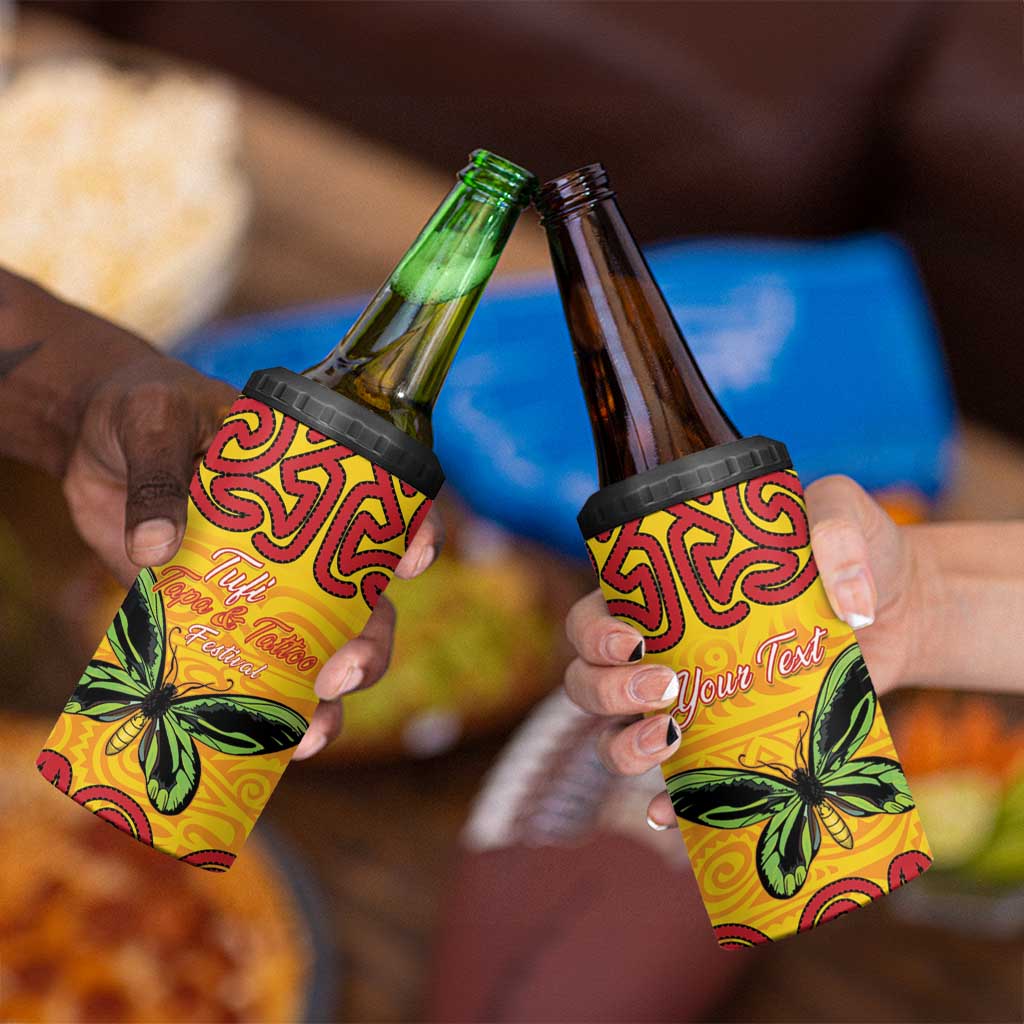 Personalised Tufi Tapa and Tattoo Festival 4 in 1 Can Cooler Tumbler PNG Oro Butterfly Tapa Pattern LT14 - Polynesian Pride