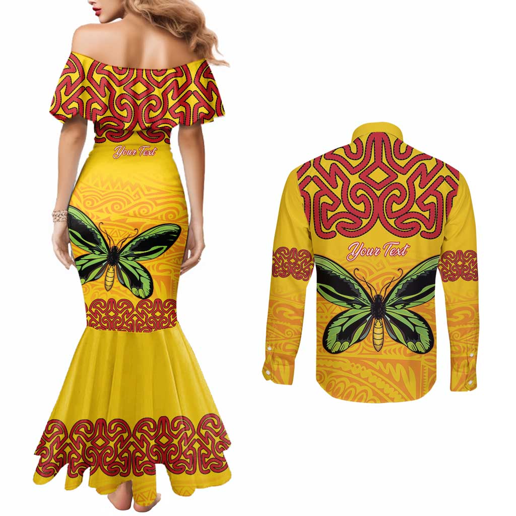 Personalised Tufi Tapa and Tattoo Festival Couples Matching Mermaid Dress and Long Sleeve Button Shirt PNG Oro Butterfly Tapa Pattern LT14 - Polynesian Pride