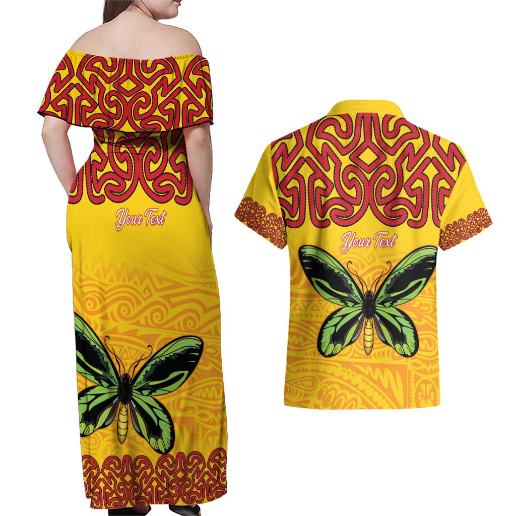 Personalised Tufi Tapa and Tattoo Festival Couples Matching Off Shoulder Maxi Dress and Hawaiian Shirt PNG Oro Butterfly Tapa Pattern LT14 - Polynesian Pride