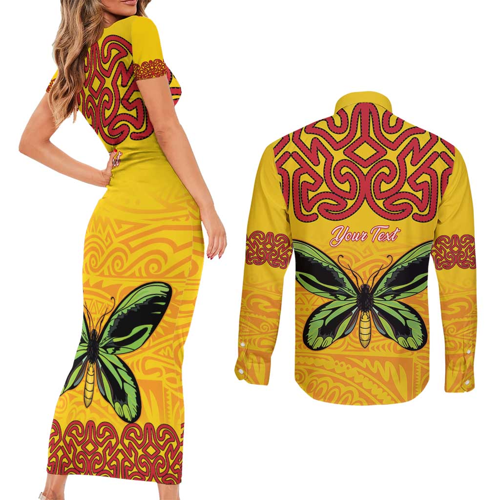 Personalised Tufi Tapa and Tattoo Festival Couples Matching Short Sleeve Bodycon Dress and Long Sleeve Button Shirt PNG Oro Butterfly Tapa Pattern LT14 - Polynesian Pride