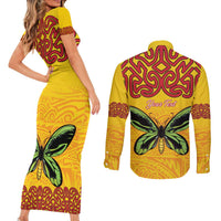 Personalised Tufi Tapa and Tattoo Festival Couples Matching Short Sleeve Bodycon Dress and Long Sleeve Button Shirt PNG Oro Butterfly Tapa Pattern LT14 - Polynesian Pride