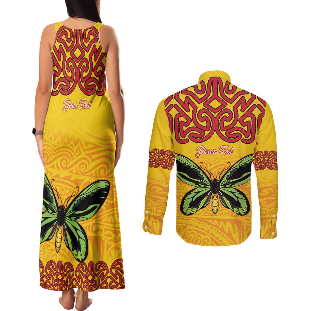 Personalised Tufi Tapa and Tattoo Festival Couples Matching Tank Maxi Dress and Long Sleeve Button Shirt PNG Oro Butterfly Tapa Pattern LT14 - Polynesian Pride