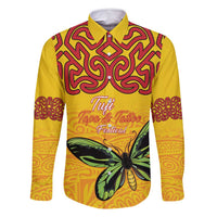 Personalised Tufi Tapa and Tattoo Festival Family Matching Long Sleeve Bodycon Dress and Hawaiian Shirt PNG Oro Butterfly Tapa Pattern LT14 Dad's Shirt - Long Sleeve Yellow - Polynesian Pride