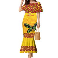 Personalised Tufi Tapa and Tattoo Festival Family Matching Mermaid Dress and Hawaiian Shirt PNG Oro Butterfly Tapa Pattern LT14 Mom's Dress Yellow - Polynesian Pride