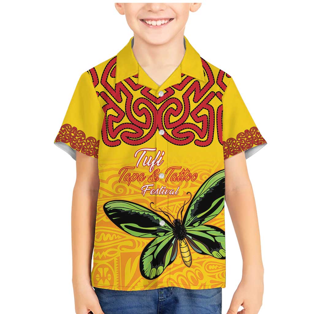 Personalised Tufi Tapa and Tattoo Festival Family Matching Mermaid Dress and Hawaiian Shirt PNG Oro Butterfly Tapa Pattern LT14 Son's Shirt Yellow - Polynesian Pride