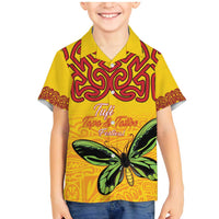Personalised Tufi Tapa and Tattoo Festival Family Matching Mermaid Dress and Hawaiian Shirt PNG Oro Butterfly Tapa Pattern LT14 Son's Shirt Yellow - Polynesian Pride