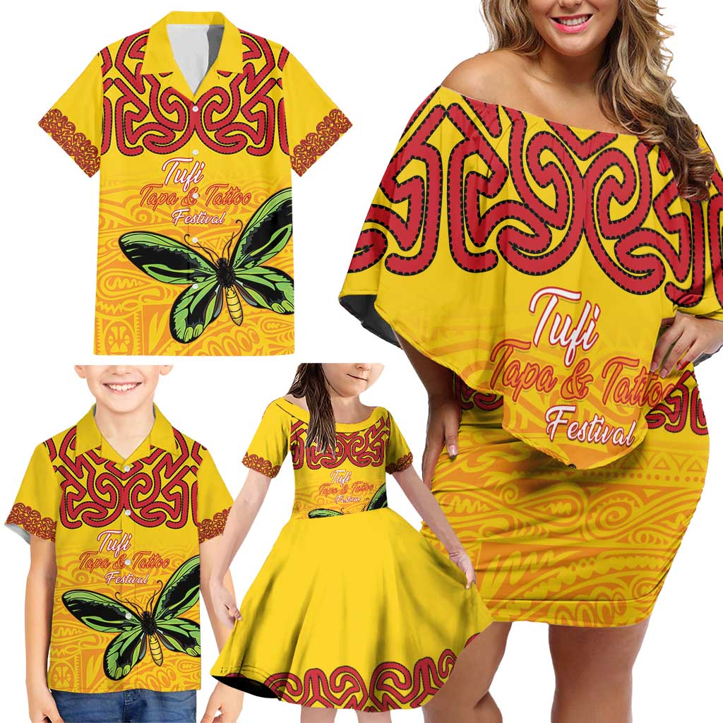 Personalised Tufi Tapa and Tattoo Festival Family Matching Off Shoulder Short Dress and Hawaiian Shirt PNG Oro Butterfly Tapa Pattern LT14 - Polynesian Pride