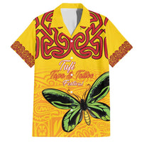 Personalised Tufi Tapa and Tattoo Festival Family Matching Off Shoulder Short Dress and Hawaiian Shirt PNG Oro Butterfly Tapa Pattern LT14 Dad's Shirt - Short Sleeve Yellow - Polynesian Pride
