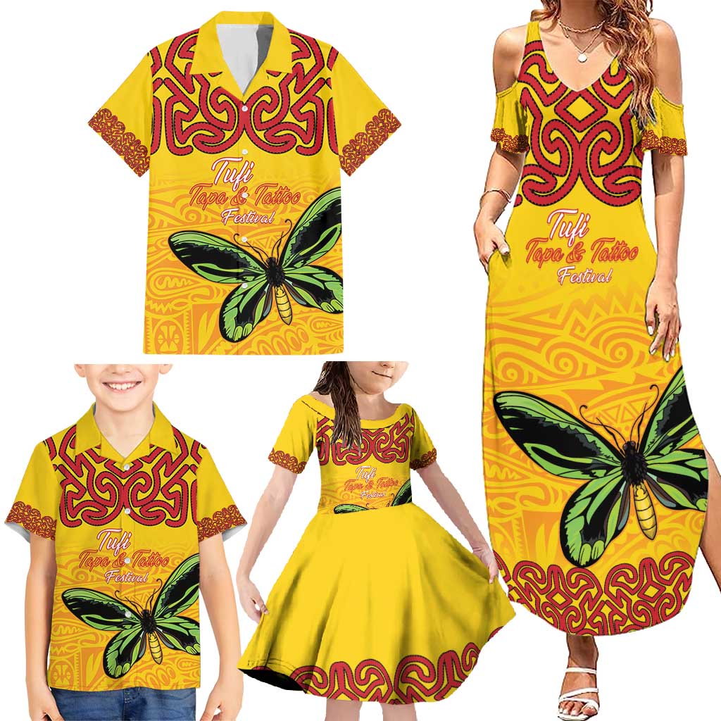 Personalised Tufi Tapa and Tattoo Festival Family Matching Summer Maxi Dress and Hawaiian Shirt PNG Oro Butterfly Tapa Pattern LT14 - Polynesian Pride