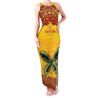 Personalised Tufi Tapa and Tattoo Festival Family Matching Tank Maxi Dress and Hawaiian Shirt PNG Oro Butterfly Tapa Pattern LT14 Mom's Dress Yellow - Polynesian Pride