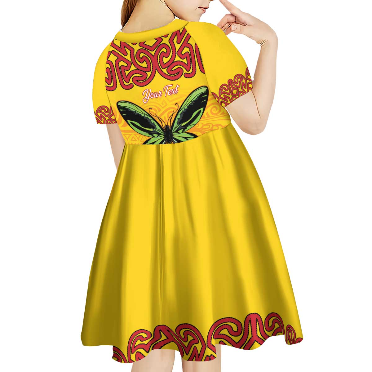 Personalised Tufi Tapa and Tattoo Festival Kid Short Sleeve Dress PNG Oro Butterfly Tapa Pattern LT14 - Polynesian Pride