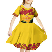 Personalised Tufi Tapa and Tattoo Festival Kid Short Sleeve Dress PNG Oro Butterfly Tapa Pattern LT14 - Polynesian Pride