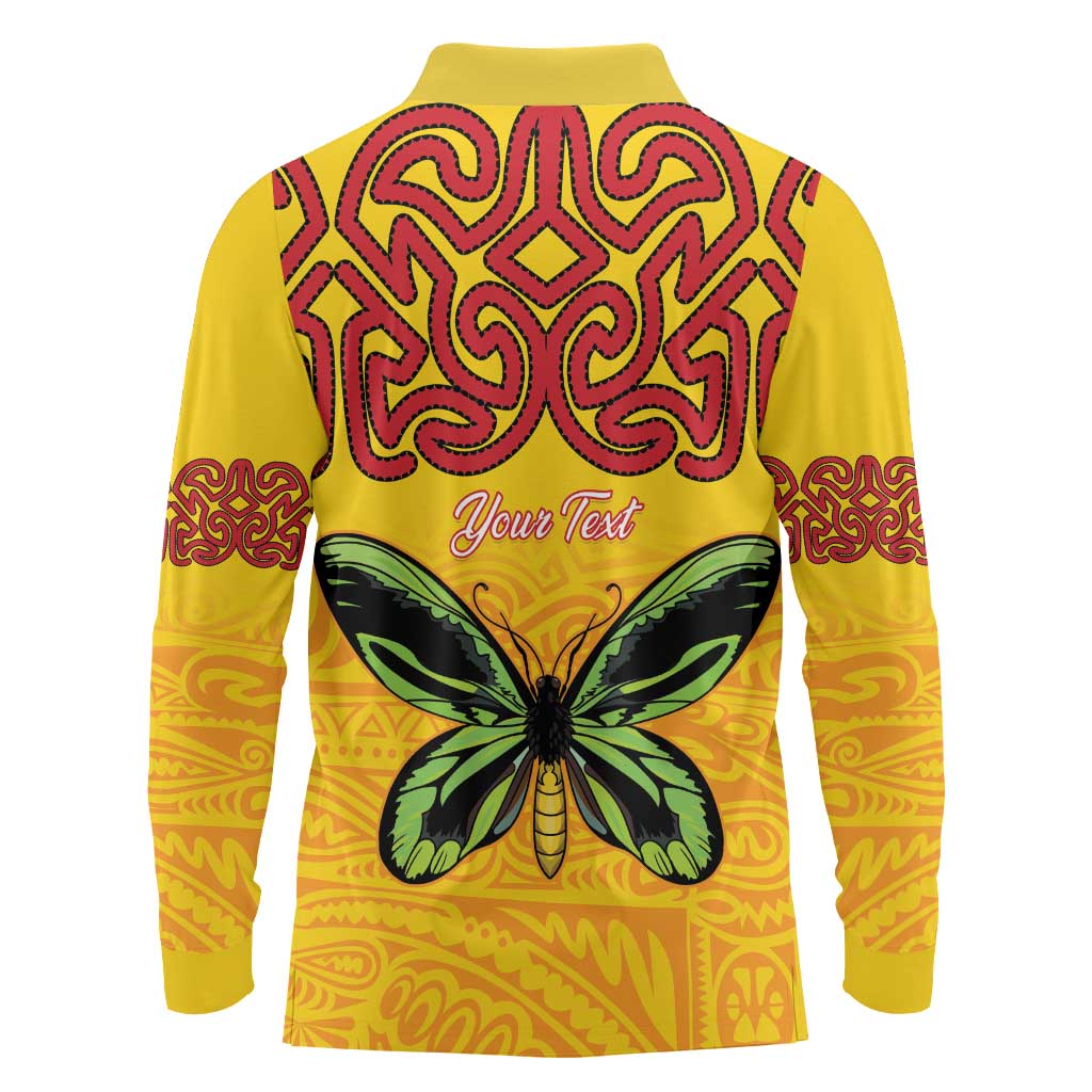 Personalised Tufi Tapa and Tattoo Festival Long Sleeve Polo Shirt PNG Oro Butterfly Tapa Pattern LT14 - Polynesian Pride