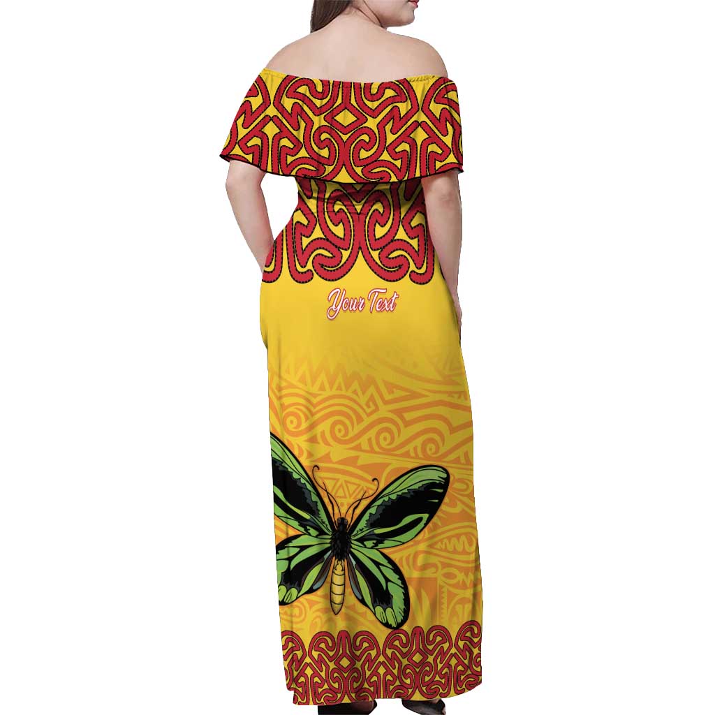 Personalised Tufi Tapa and Tattoo Festival Off Shoulder Maxi Dress PNG Oro Butterfly Tapa Pattern - Polynesian Pride