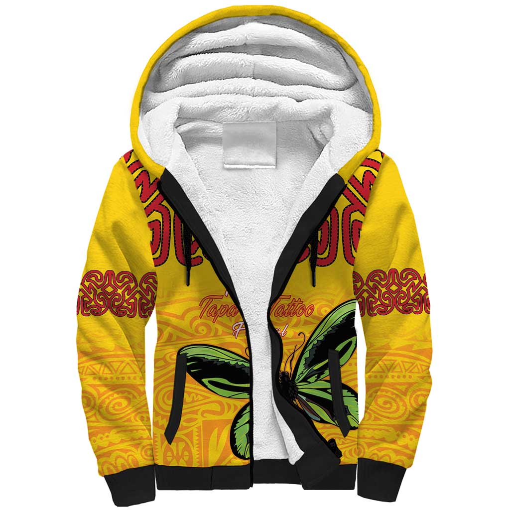 Personalised Tufi Tapa and Tattoo Festival Sherpa Hoodie PNG Oro Butterfly Tapa Pattern LT14 Unisex Yellow - Polynesian Pride