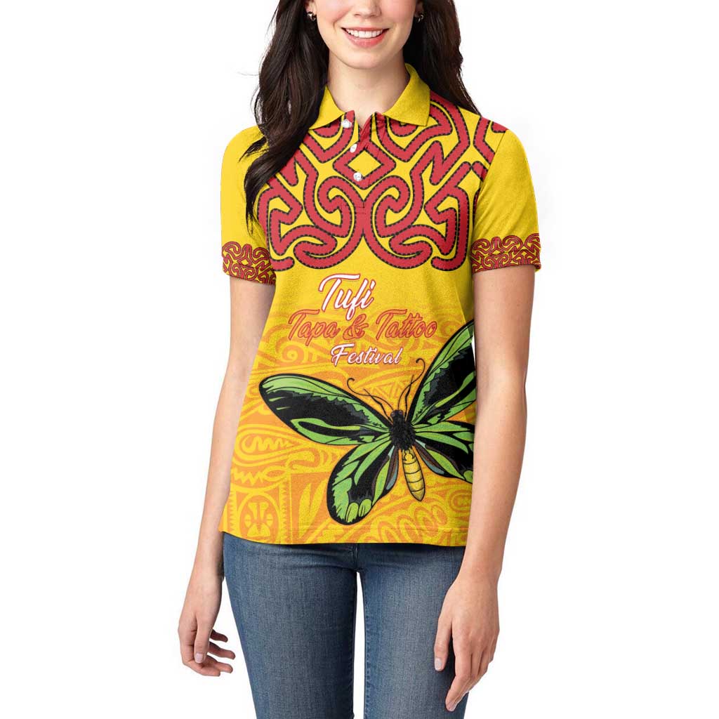 Personalised Tufi Tapa and Tattoo Festival Women Polo Shirt PNG Oro Butterfly Tapa Pattern LT14 - Polynesian Pride