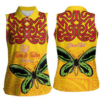 Personalised Tufi Tapa and Tattoo Festival Women Sleeveless Polo Shirt PNG Oro Butterfly Tapa Pattern LT14 - Polynesian Pride