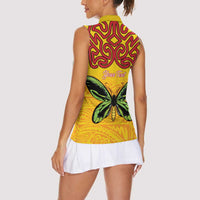 Personalised Tufi Tapa and Tattoo Festival Women Sleeveless Polo Shirt PNG Oro Butterfly Tapa Pattern LT14 - Polynesian Pride