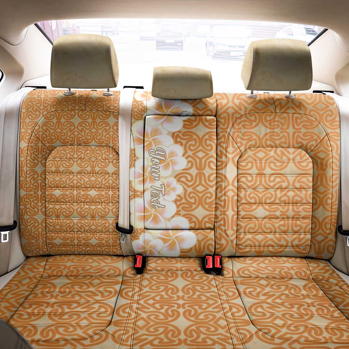Personalised Tufi Tapa and Tattoo Festival Back Car Seat Cover Oro Tapa Cloth With Plumeria LT14 - Polynesian Pride