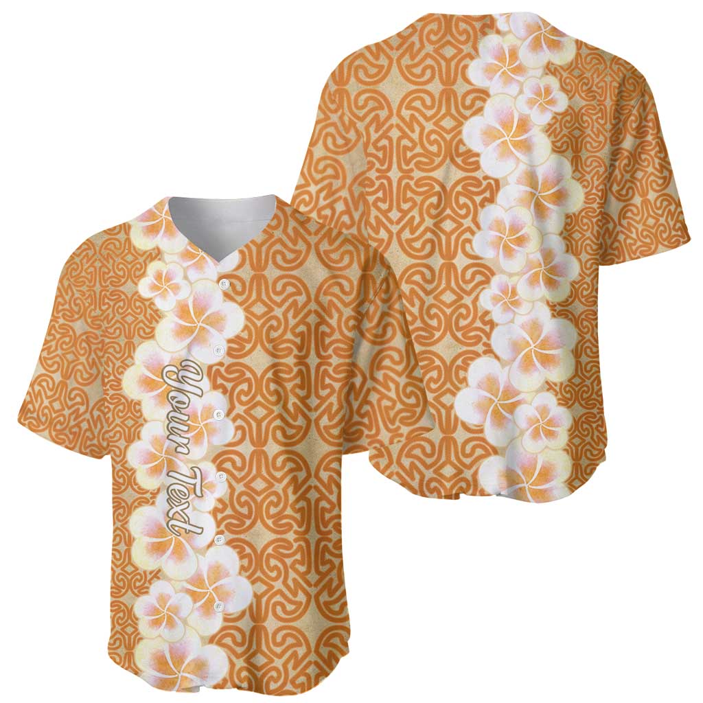 Personalised Tufi Tapa and Tattoo Festival Baseball Jersey Oro Tapa Cloth With Plumeria - Polynesian Pride
