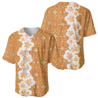 Personalised Tufi Tapa and Tattoo Festival Baseball Jersey Oro Tapa Cloth With Plumeria - Polynesian Pride