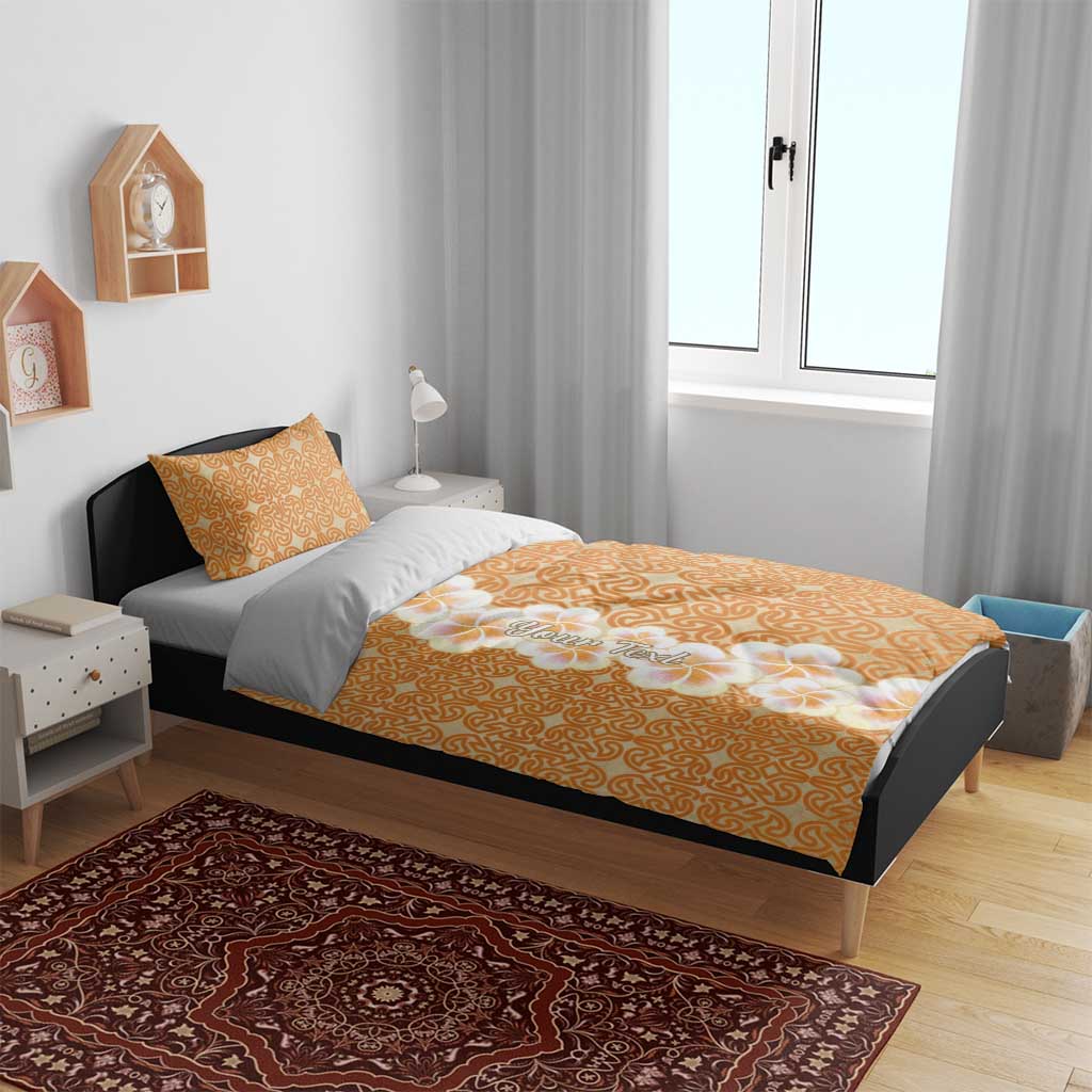 Personalised Tufi Tapa and Tattoo Festival Bedding Set Oro Tapa Cloth With Plumeria - Polynesian Pride