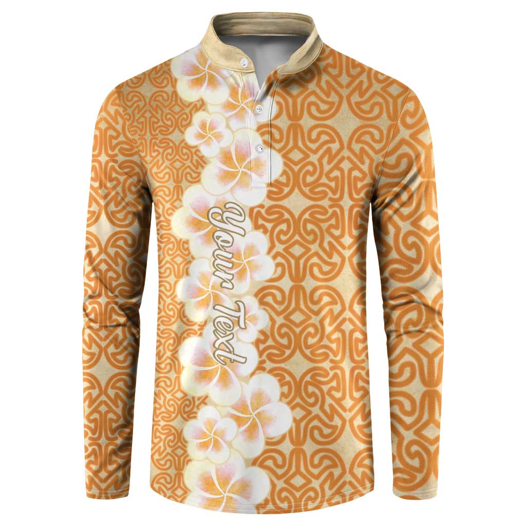Personalised Tufi Tapa and Tattoo Festival Button Sweatshirt Oro Tapa Cloth With Plumeria - Polynesian Pride