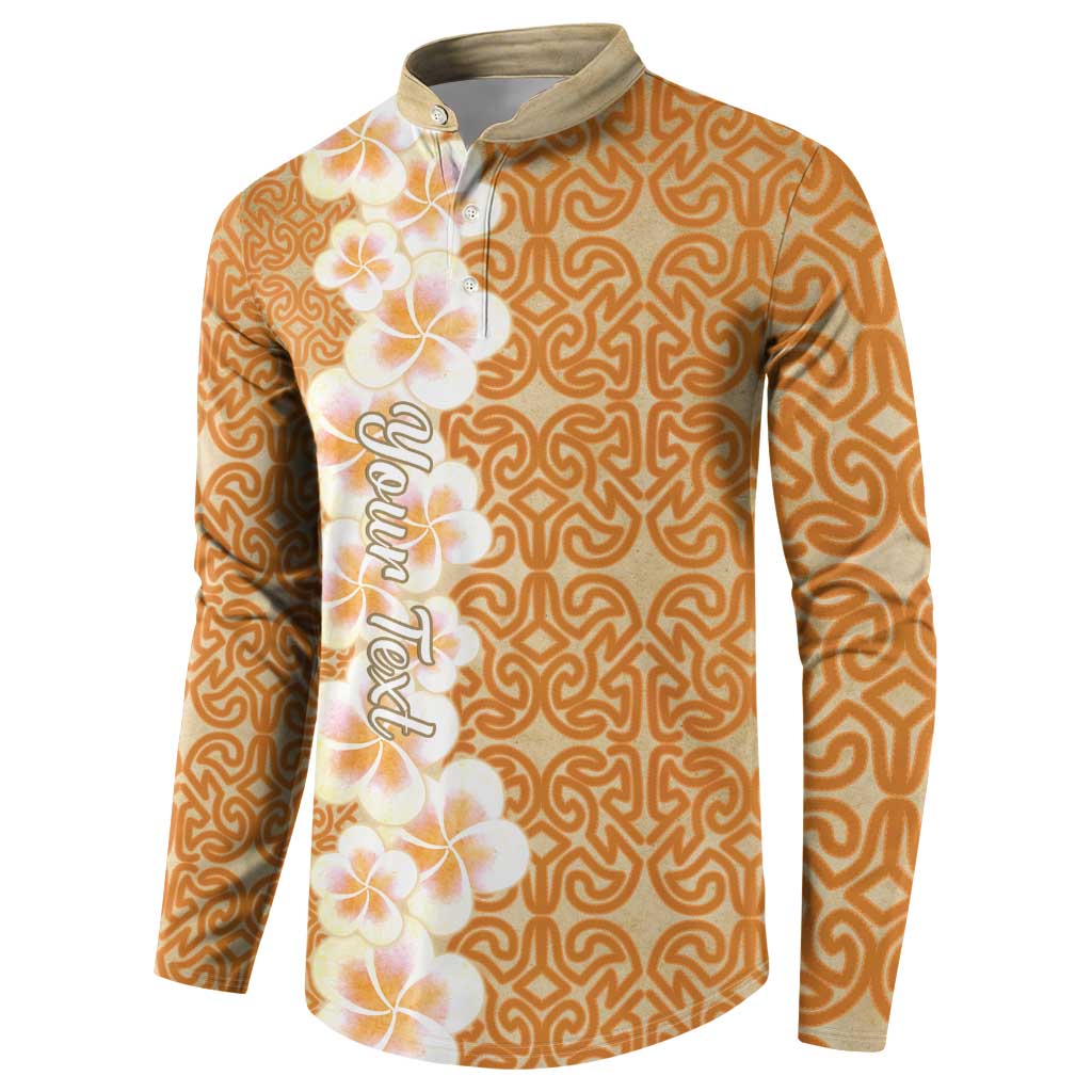 Personalised Tufi Tapa and Tattoo Festival Button Sweatshirt Oro Tapa Cloth With Plumeria - Polynesian Pride