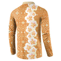 Personalised Tufi Tapa and Tattoo Festival Button Sweatshirt Oro Tapa Cloth With Plumeria - Polynesian Pride