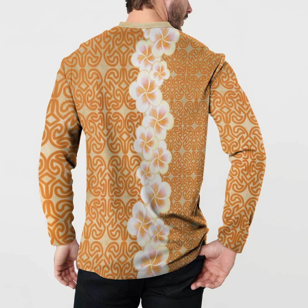 Personalised Tufi Tapa and Tattoo Festival Button Sweatshirt Oro Tapa Cloth With Plumeria - Polynesian Pride
