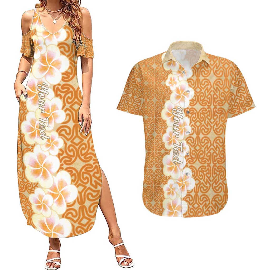 Personalised Tufi Tapa and Tattoo Festival Couples Matching Summer Maxi Dress and Hawaiian Shirt Oro Tapa Cloth With Plumeria LT14 Brown - Polynesian Pride
