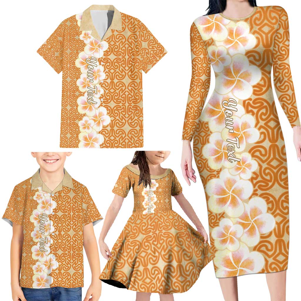 Personalised Tufi Tapa and Tattoo Festival Family Matching Long Sleeve Bodycon Dress and Hawaiian Shirt Oro Tapa Cloth With Plumeria LT14 - Polynesian Pride