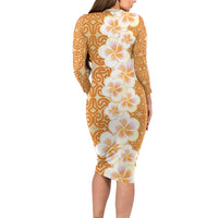 Personalised Tufi Tapa and Tattoo Festival Family Matching Long Sleeve Bodycon Dress and Hawaiian Shirt Oro Tapa Cloth With Plumeria LT14 - Polynesian Pride
