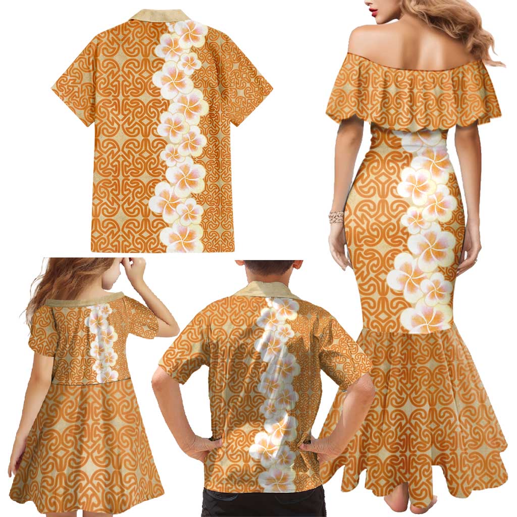 Personalised Tufi Tapa and Tattoo Festival Family Matching Mermaid Dress and Hawaiian Shirt Oro Tapa Cloth With Plumeria LT14 - Polynesian Pride