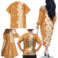 Personalised Tufi Tapa and Tattoo Festival Family Matching Off The Shoulder Long Sleeve Dress and Hawaiian Shirt Oro Tapa Cloth With Plumeria LT14 - Polynesian Pride