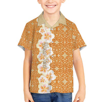 Personalised Tufi Tapa and Tattoo Festival Family Matching Off The Shoulder Long Sleeve Dress and Hawaiian Shirt Oro Tapa Cloth With Plumeria LT14 Son's Shirt Brown - Polynesian Pride