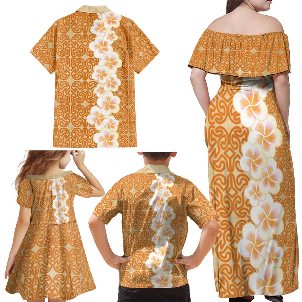 Personalised Tufi Tapa and Tattoo Festival Family Matching Off Shoulder Maxi Dress and Hawaiian Shirt Oro Tapa Cloth With Plumeria LT14 - Polynesian Pride