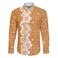 Personalised Tufi Tapa and Tattoo Festival Family Matching Off Shoulder Maxi Dress and Hawaiian Shirt Oro Tapa Cloth With Plumeria LT14 Dad's Shirt - Long Sleeve Brown - Polynesian Pride