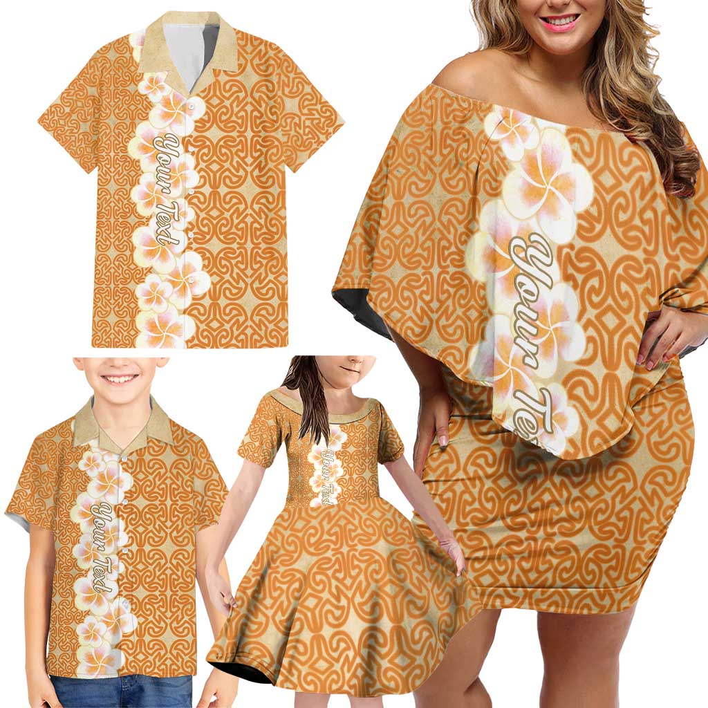 Personalised Tufi Tapa and Tattoo Festival Family Matching Off Shoulder Short Dress and Hawaiian Shirt Oro Tapa Cloth With Plumeria LT14 - Polynesian Pride