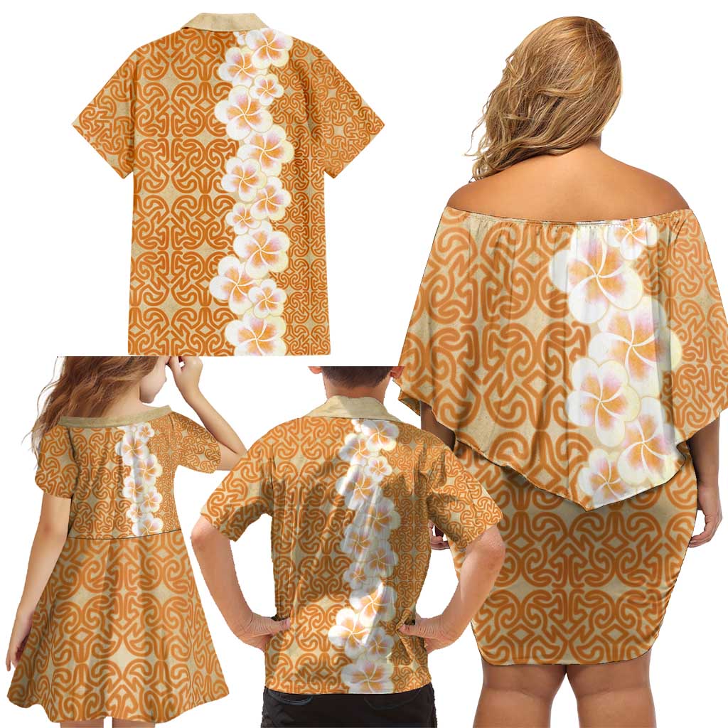 Personalised Tufi Tapa and Tattoo Festival Family Matching Off Shoulder Short Dress and Hawaiian Shirt Oro Tapa Cloth With Plumeria LT14 - Polynesian Pride