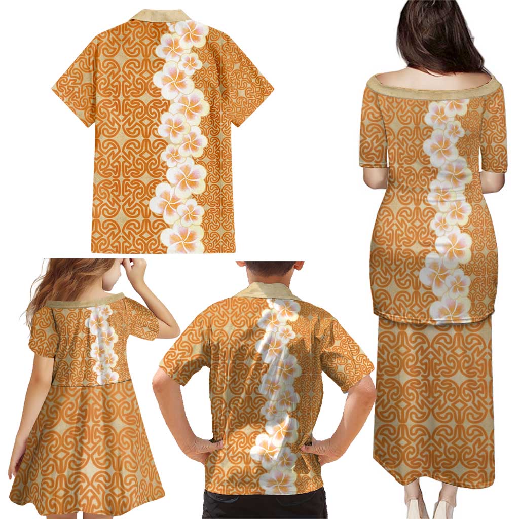 Personalised Tufi Tapa and Tattoo Festival Family Matching Puletasi and Hawaiian Shirt Oro Tapa Cloth With Plumeria LT14 - Polynesian Pride