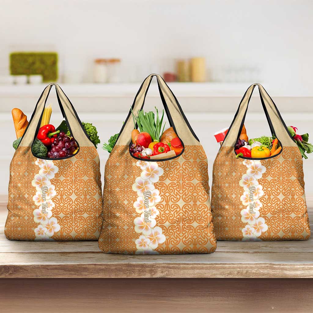 Personalised Tufi Tapa and Tattoo Festival Grocery Bag Oro Tapa Cloth With Plumeria - Polynesian Pride