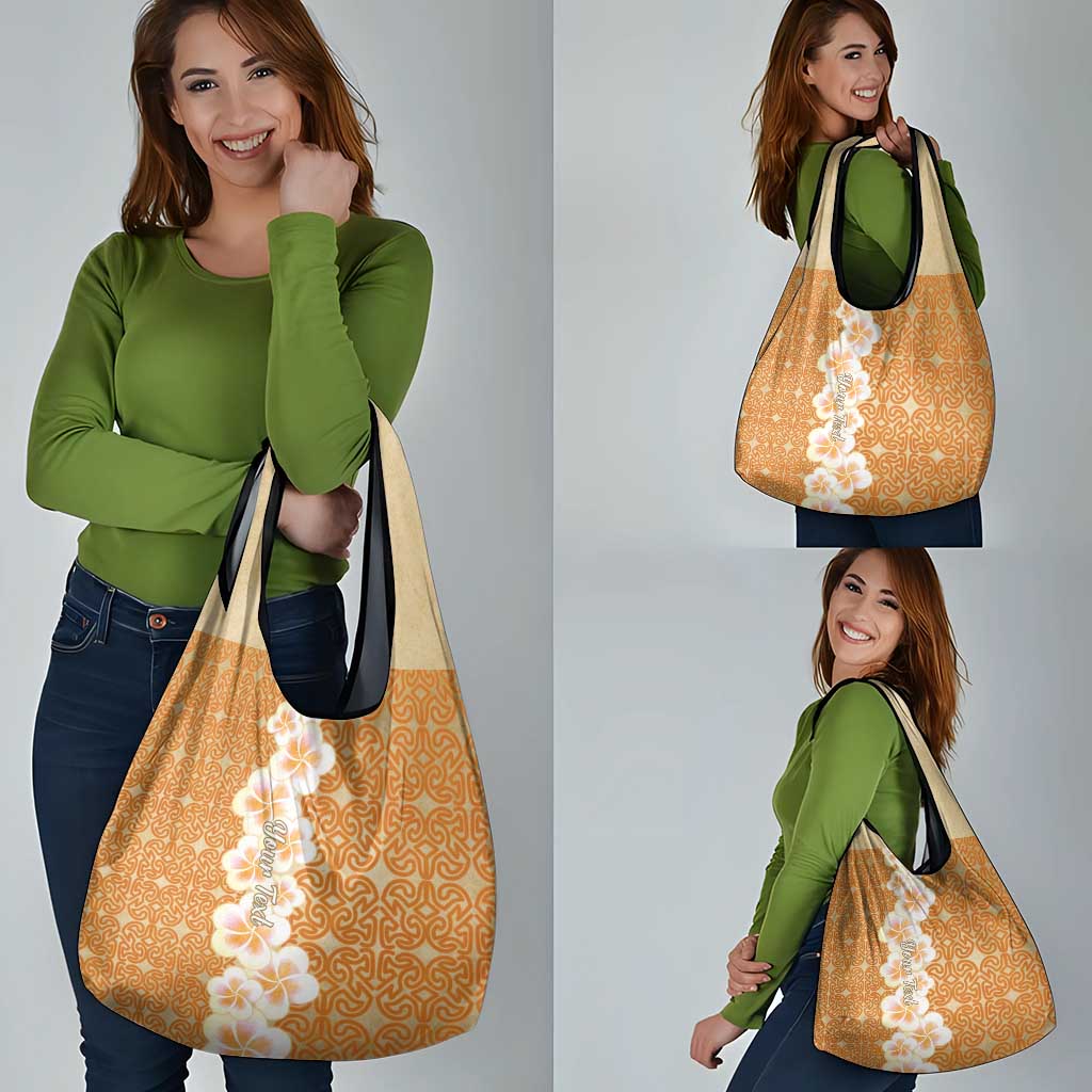 Personalised Tufi Tapa and Tattoo Festival Grocery Bag Oro Tapa Cloth With Plumeria - Polynesian Pride
