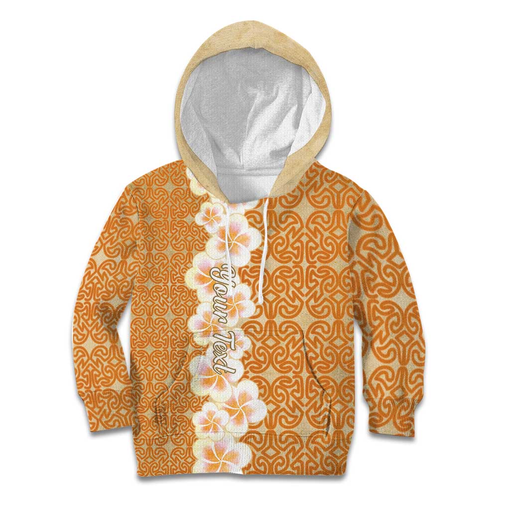 Personalised Tufi Tapa and Tattoo Festival Kid Hoodie Oro Tapa Cloth With Plumeria LT14 Hoodie Brown - Polynesian Pride